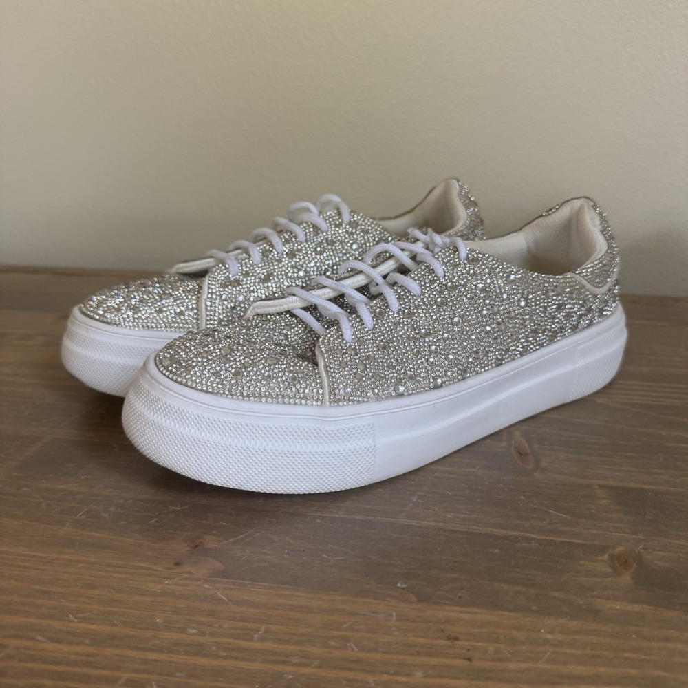 Hey Girl By Corkys Womens 9 Bedazzle Rhinestone Platform Sneakers Lace Up Shoes